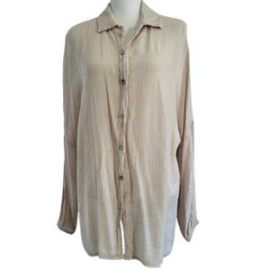 COBBLESTONE LIVING Beige Lagenlook Button Down Crinkle Shirt - Women's L/XL